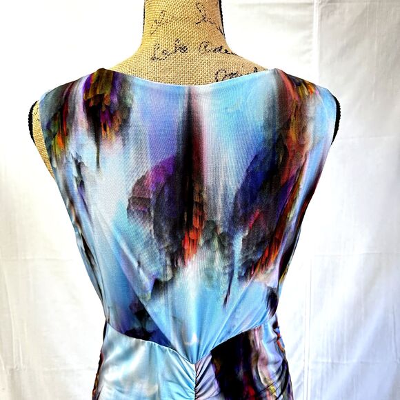 CREOLA Women A-Line Dress Sz 44/8 Multicolor Abstract Print Stretch V-Neck Italy - Picture 10 of 16